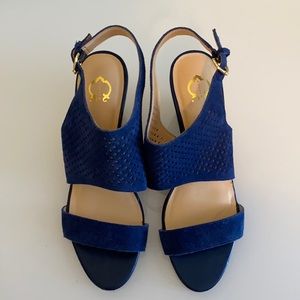 C Wonder Blue Cork Wedge Sandal size 8